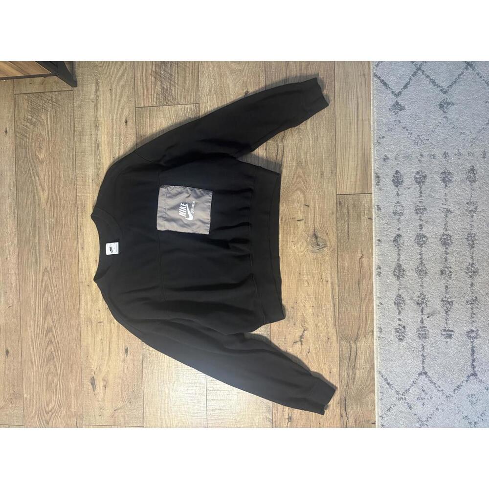 Nike Black Crewneck Sweatshirt with Gray Pocket - Cropped Fit Large Women's